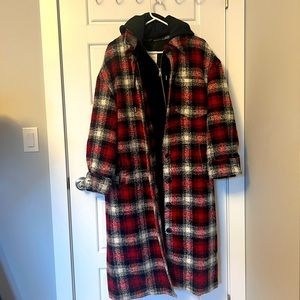 avec les filles coat - red plaid with hoodie
